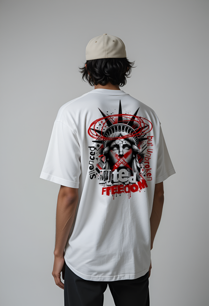 Muted Freedom Oversized White T-Shirt – Minimalist Streetwear for Bold Souls