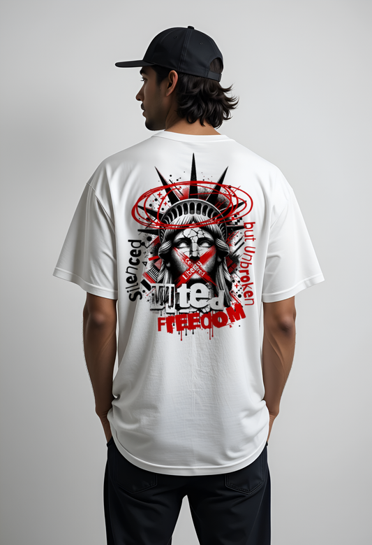 Muted Freedom Oversized White T-Shirt – Minimalist Streetwear for Bold Souls