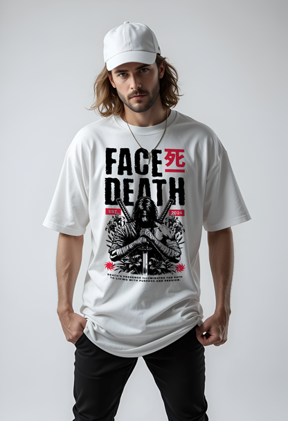 Face Death White Oversized T-Shirt - Premium Graphic Streetwear Tee