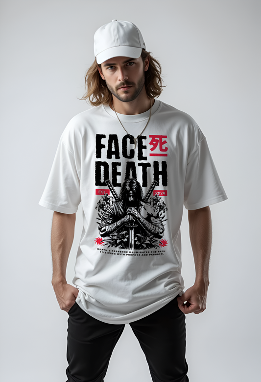 Face Death White Oversized T-Shirt - Premium Graphic Streetwear Tee