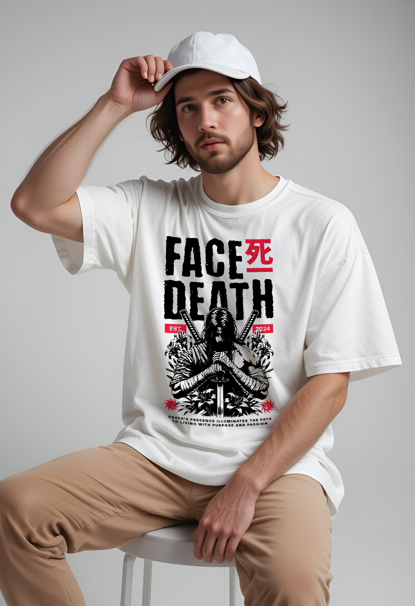 Face Death White Oversized T-Shirt - Premium Graphic Streetwear Tee