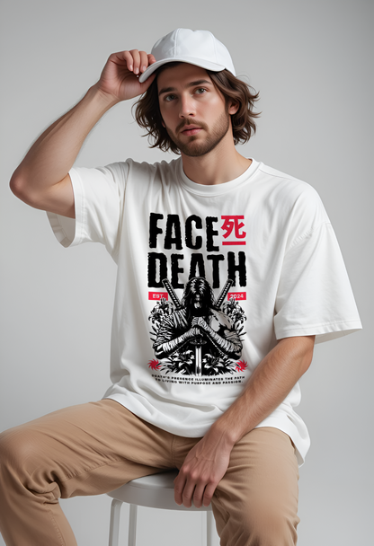 Face Death White Oversized T-Shirt - Premium Graphic Streetwear Tee