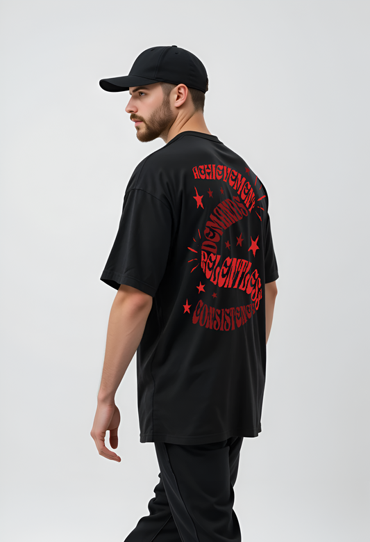 Achievement Demands Oversized Black T-Shirt - Stylish Streetwear for Success